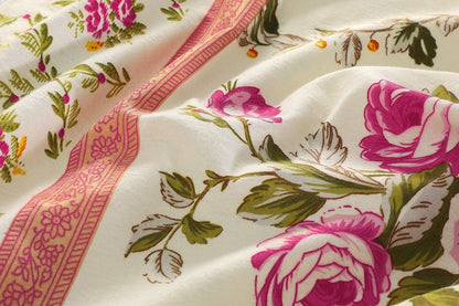 Pink Floral Flannelette Brushed Cotton Thermal Sheet Set