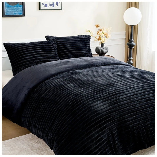 Chunky Rib Teddy Fleece Duvet Set Black