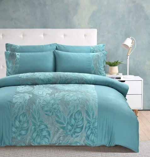Velvet Leaf Embroidered Signature Duvet Cover & Pillowcase Set
