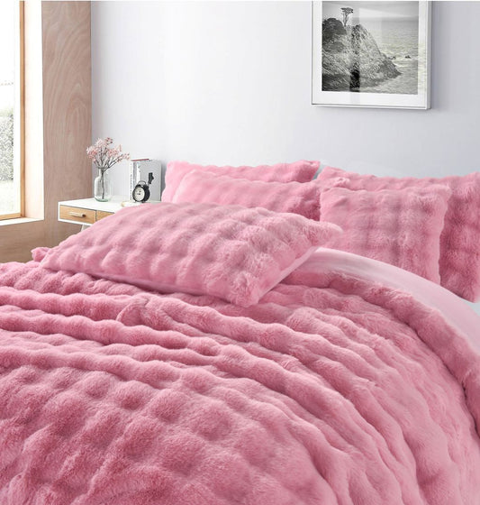 Super Soft Faux Fur Square Design Duvet Set