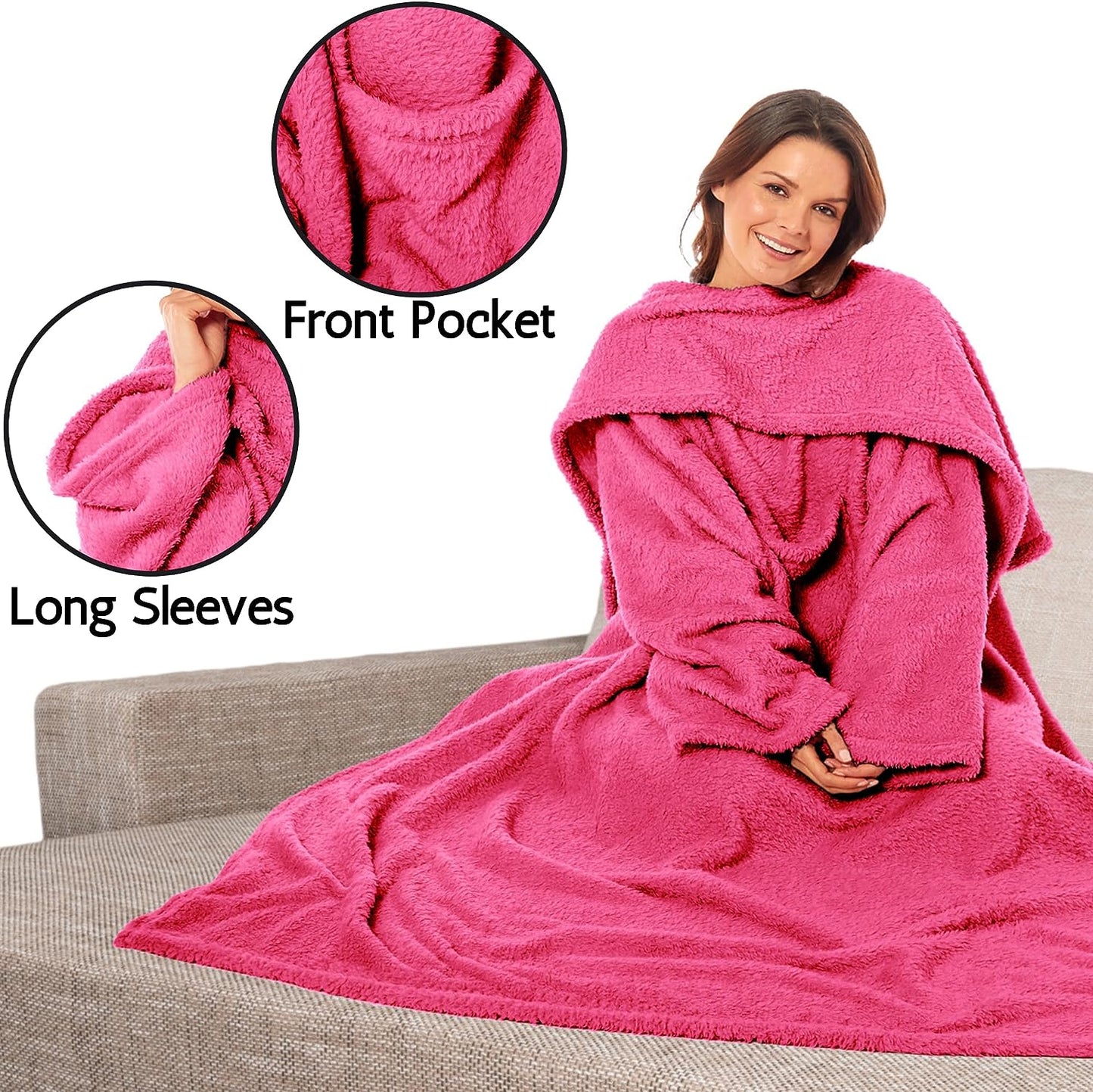 Wearable TV Blanket with Sleeves and Pocket