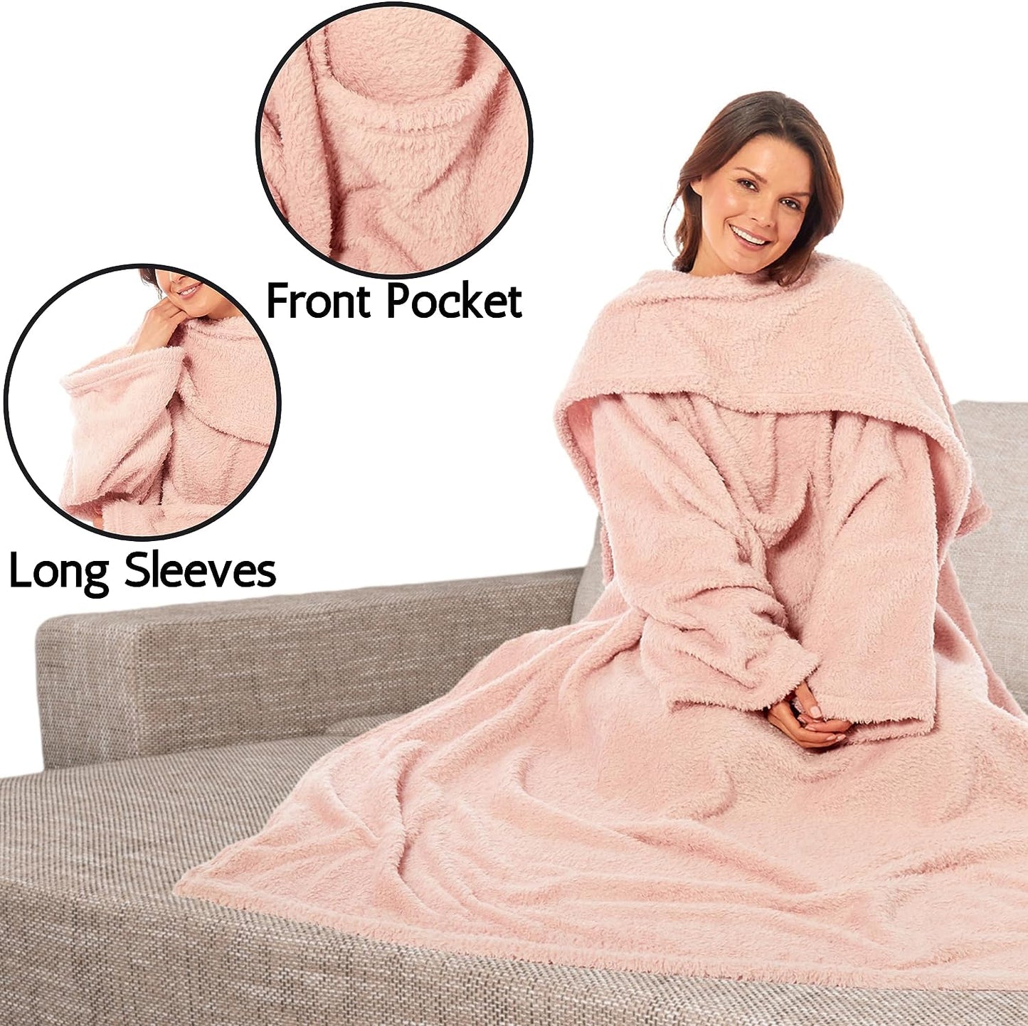 Wearable TV Blanket with Sleeves and Pocket