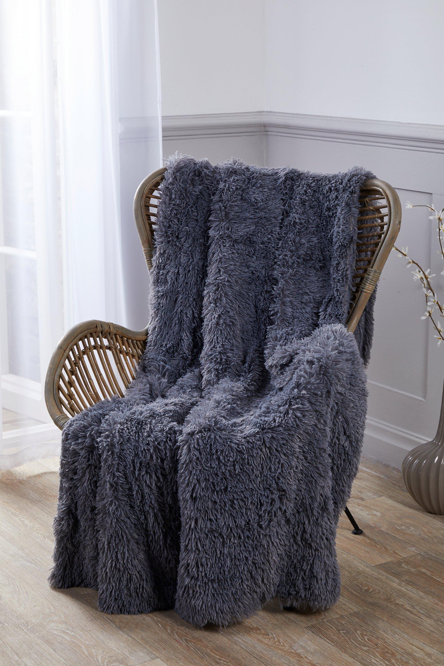 Grey shaggy throw sale