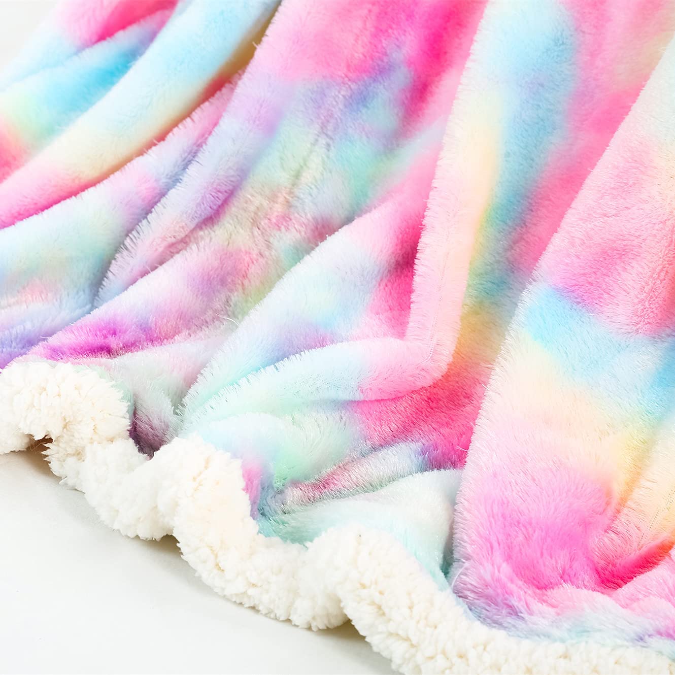 Rainbow Sherpa Fleece Tie-Dye Blanket