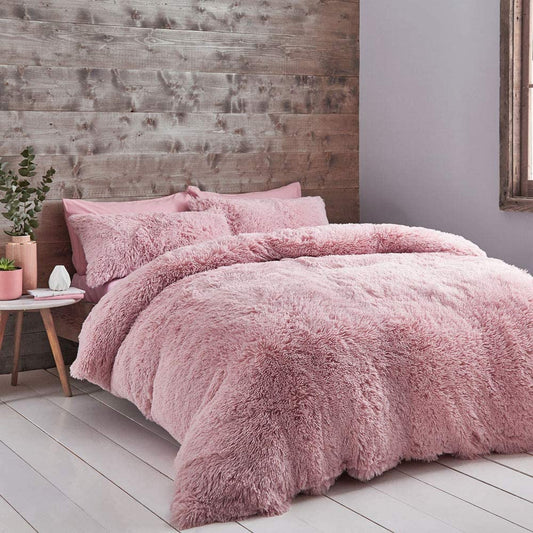 Cuddly Super Soft Reversible Deep Pile Fleece Duvet Set Blush Pink
