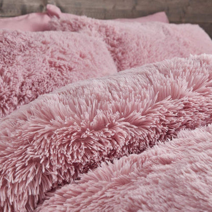 Cuddly Super Soft Reversible Deep Pile Fleece Duvet Set Blush Pink