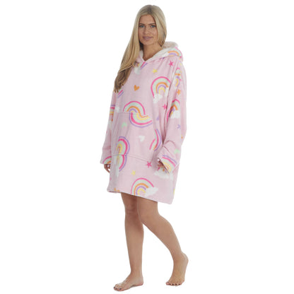 Pink Rainbow Oversized Sherpa Fleece Hoodie Blanket