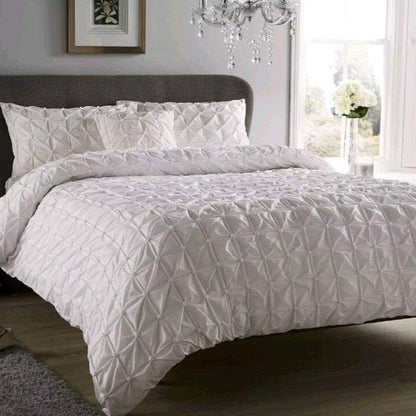 White Luxurious Pleated Pin-Tuck Duvet Set