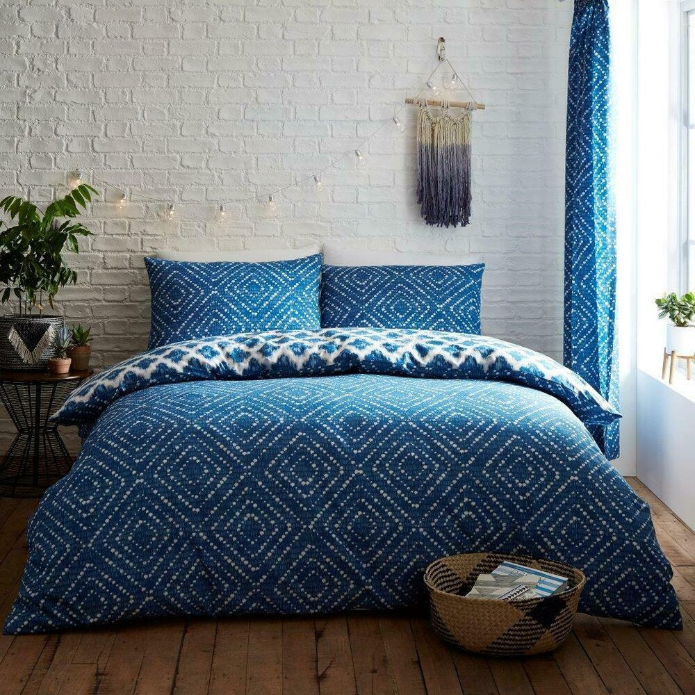 Indigo Diamond Blue Reversible Duvet Set GC