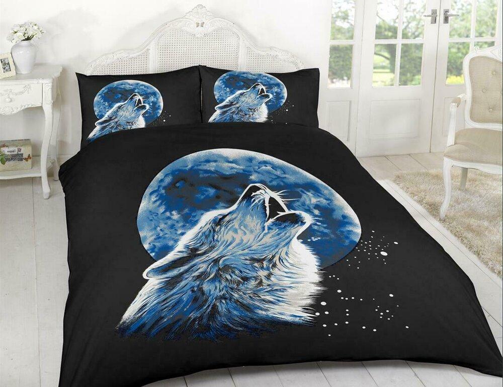 Midnight Blue Wolf Animal Print Reversible Duvet Set