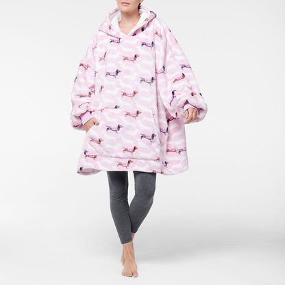 NEW Extra Thick Oversized Sherpa Fleece Hoodie Blanket Pink Dachshunds