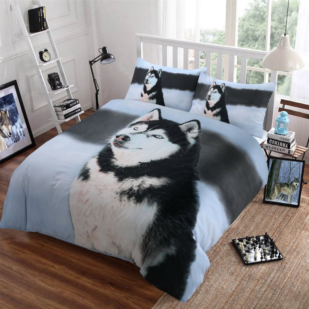 Husky Dog Animal Print Reversible Duvet Set