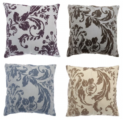 2 Pack Flock Floral Damask Reversible 18" Cushion Cover