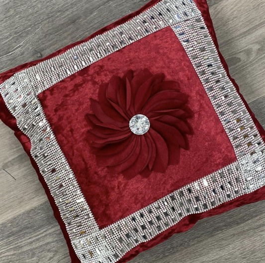 Crushed Velvet Diamante 18" Cushion Cover Red
