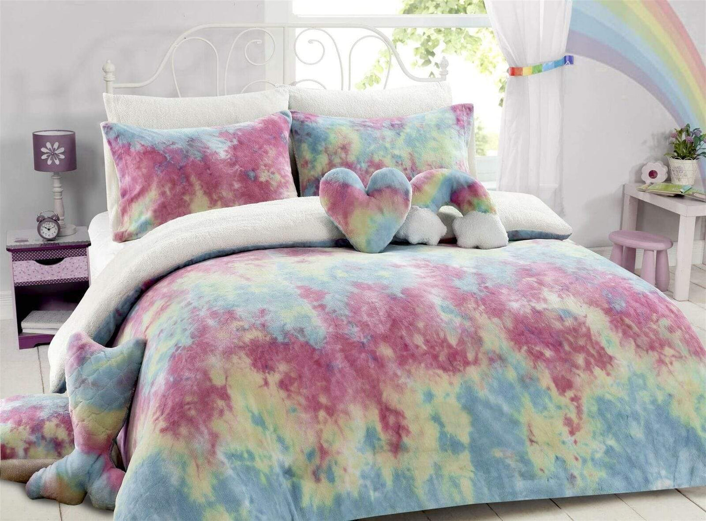 Rainbow Tie-Dye Teddy Fleece Reversible Duvet Set