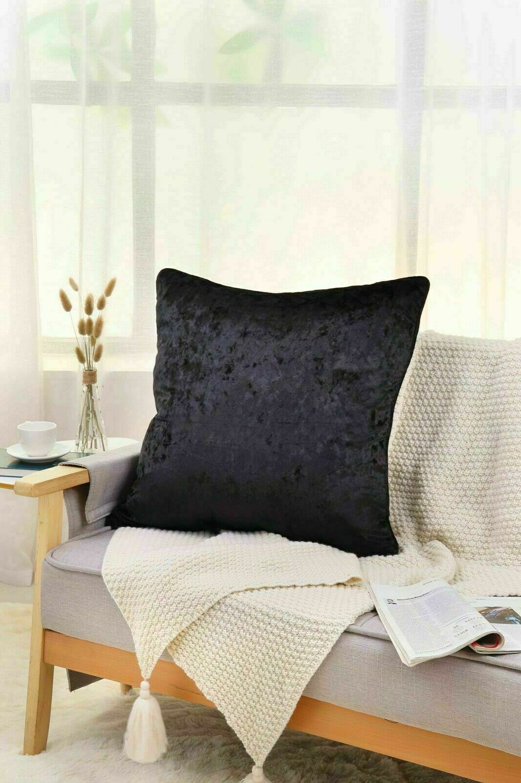 Crushed Velvet Cushion Cover 18 Black