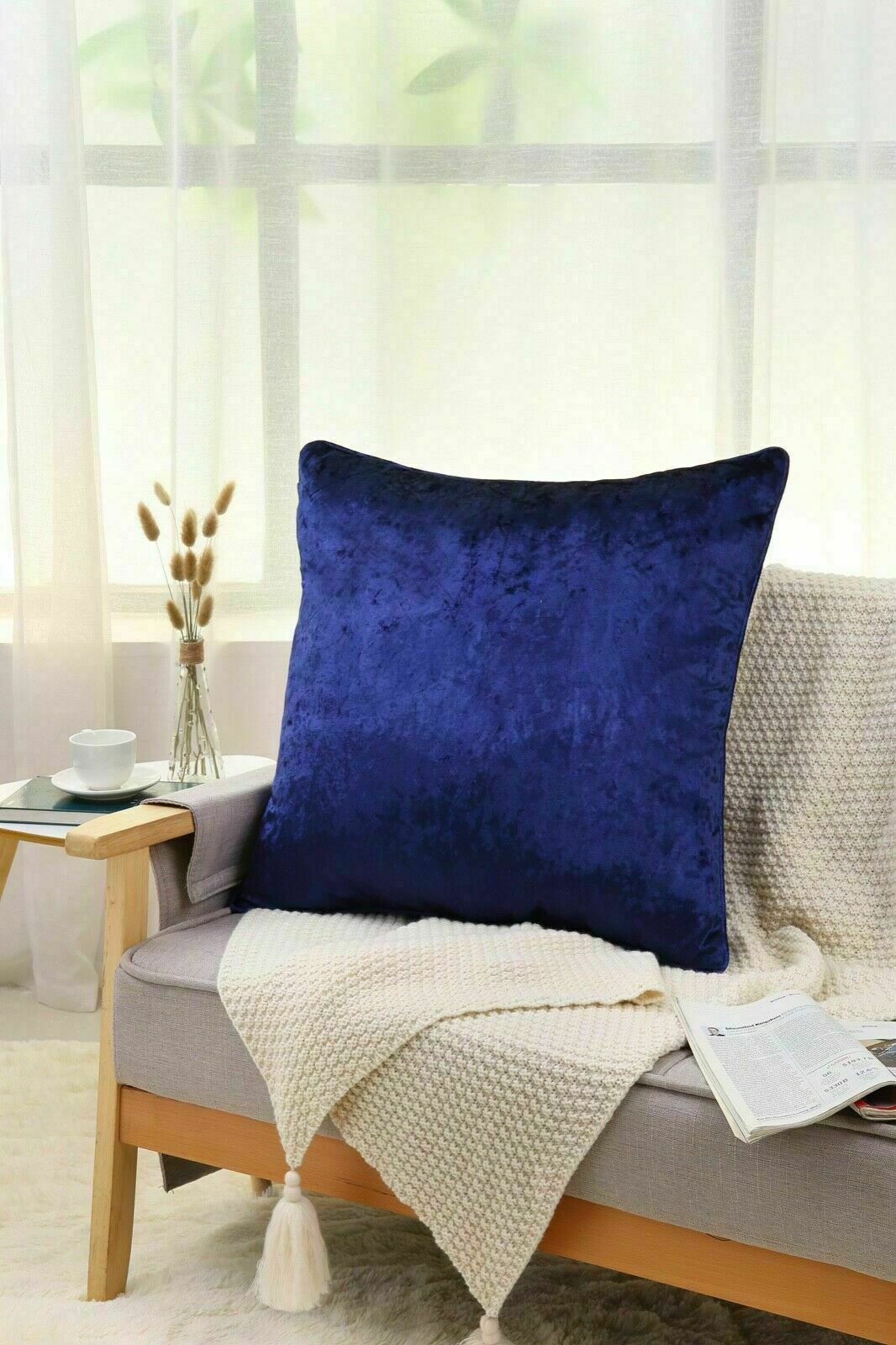 Blue crushed velvet outlet cushions