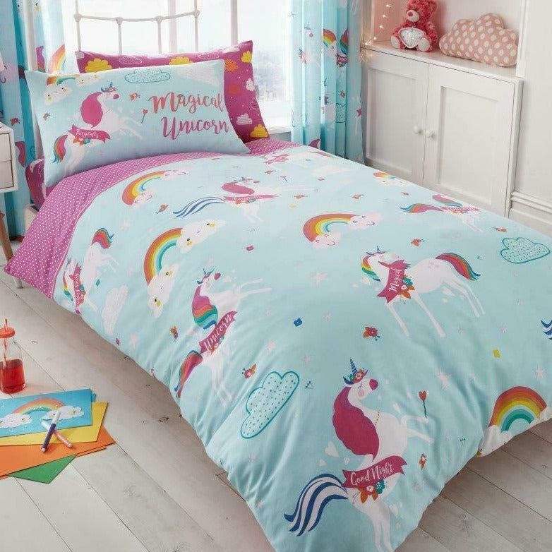 Unicorn Fairy Tale Reversible Kids Single Duvet Cover & Pillowcase