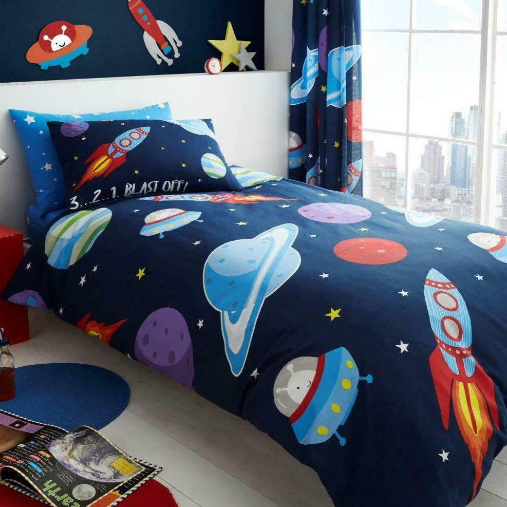 Outer Space Reversible Kids Single Duvet Cover & Pillowcase