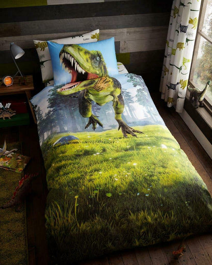 Dinosaur Panel Reversible Kids Single Duvet Cover & Pillowcase