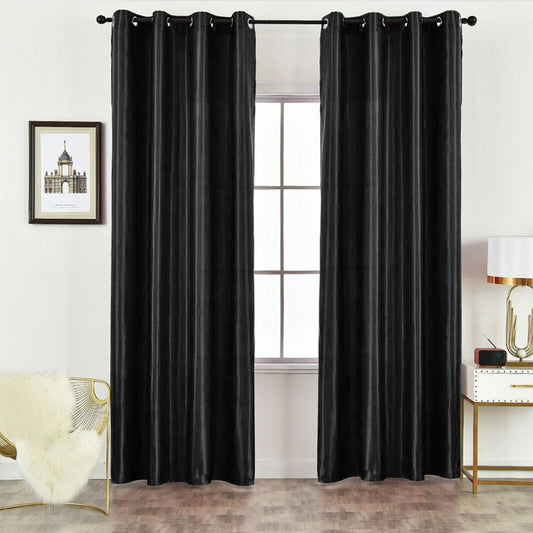 Luxury Faux Silk Eyelet Curtains (Black)