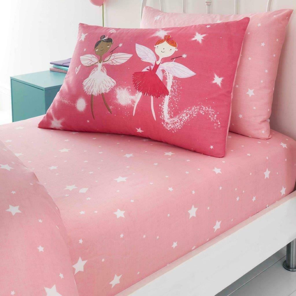 Pink Fairy Reversible Kids Single Duvet Cover Pillowcase Duvet Cover With Matching Fitted Sheet 2x Pillowcases