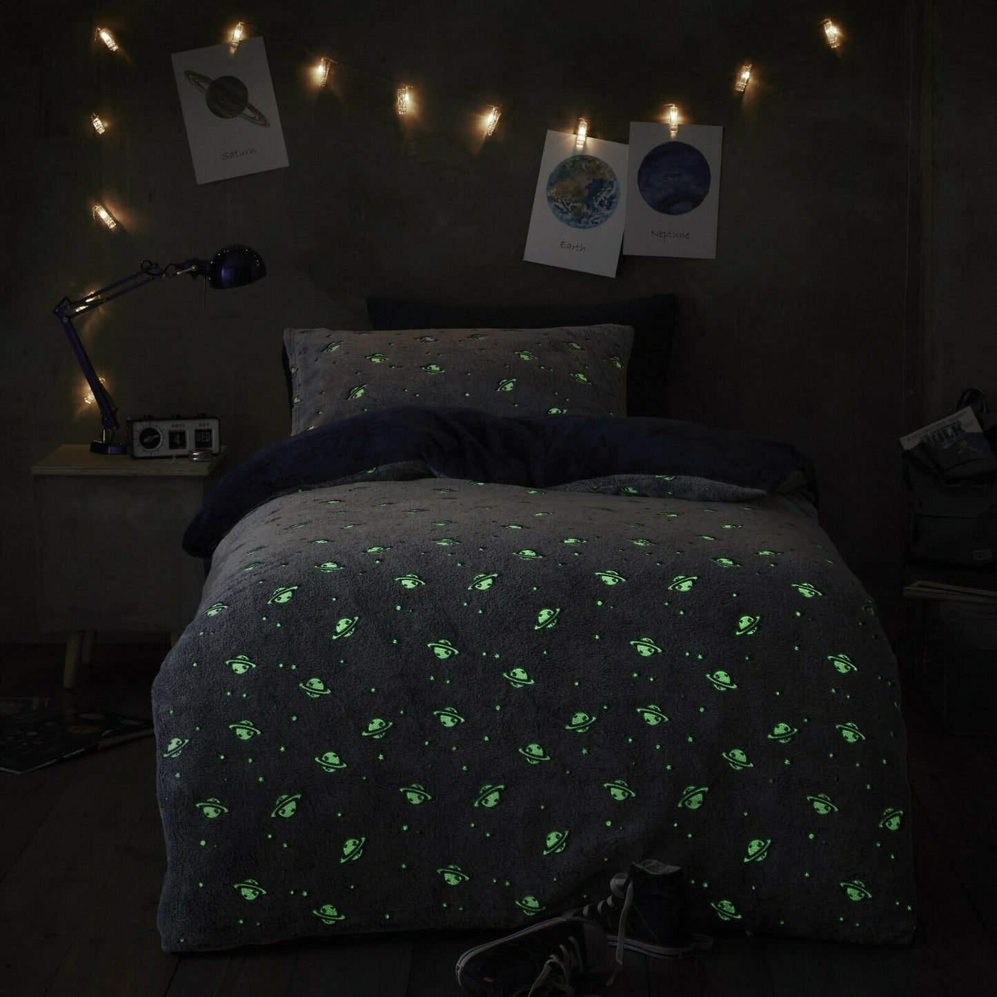 Teddy Fleece Glow in the Dark Space Duvet Set