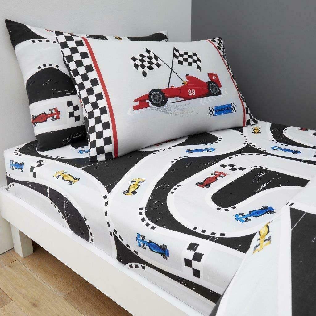 Racing Cars Reversible Kids Single Duvet Cover & Pillowcase