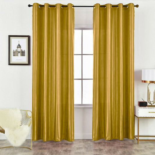 Luxury Faux Silk Eyelet Curtains (Ochre)