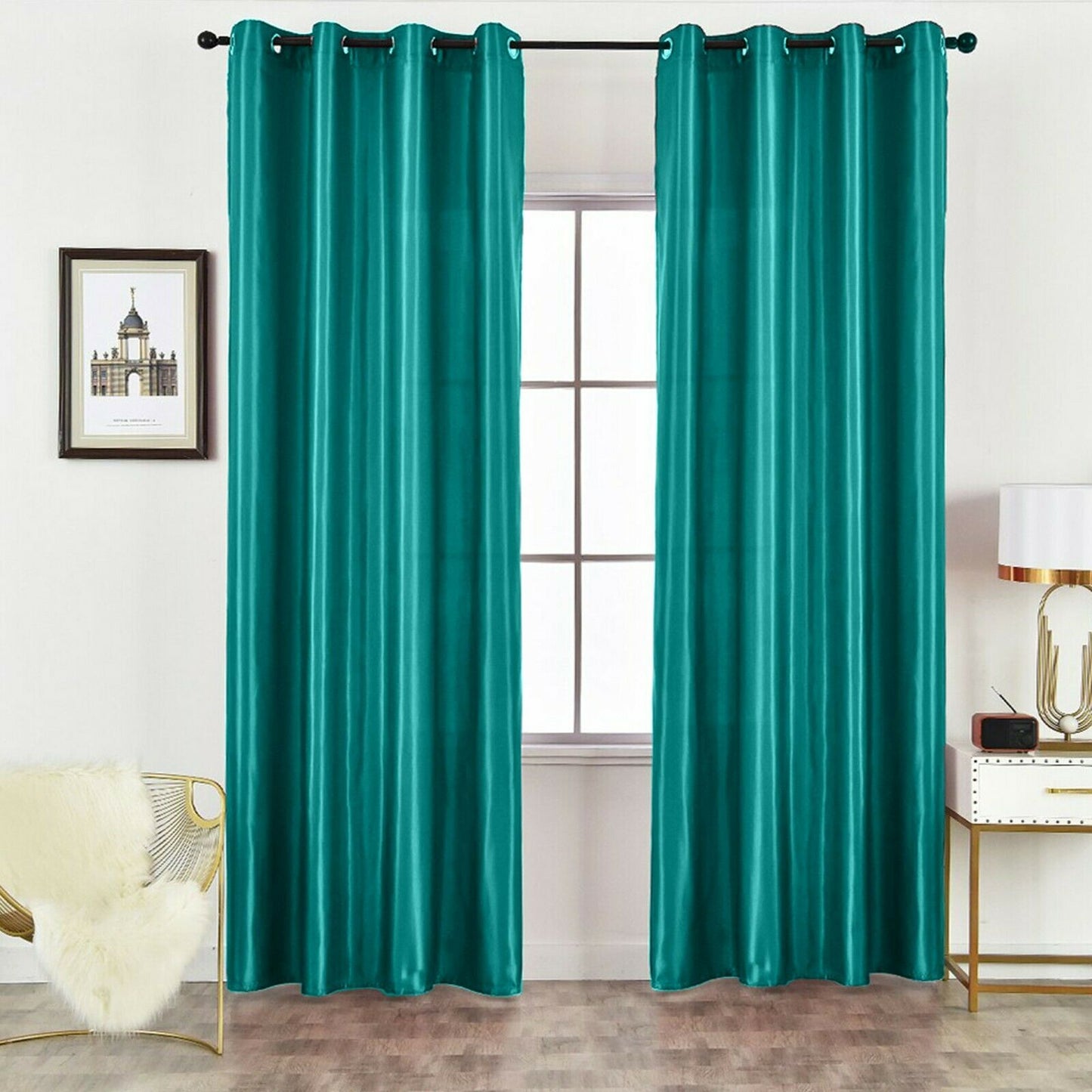 Luxury Faux Silk Eyelet Fully Lined Curtains (Teal)