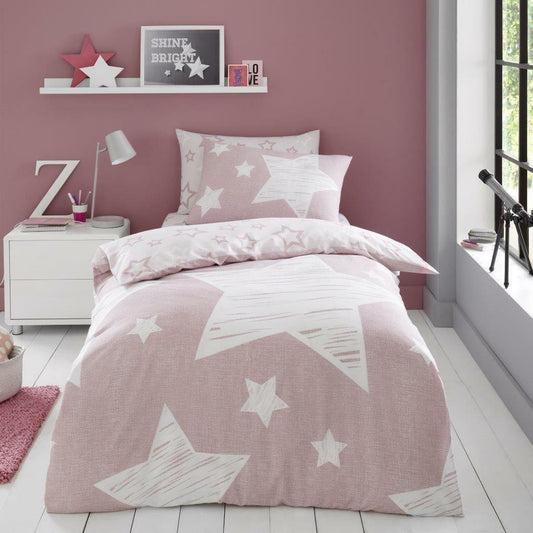 Blush Pink Star Reversible Kids Single Duvet Cover & Pillowcase