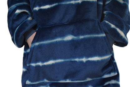 NEW Extra Thick Oversized Sherpa Fleece Hoodie Blanket Blue Tie Dye