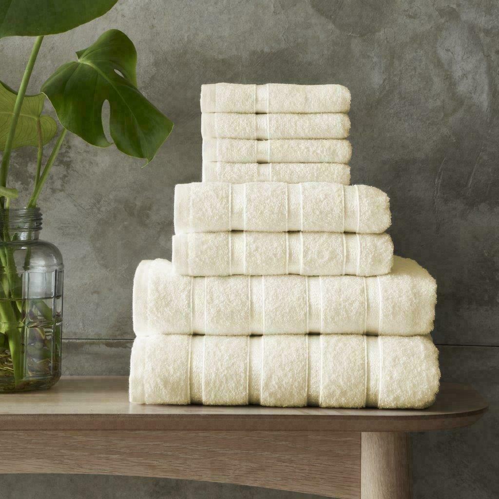 100% Egyptian Cotton Towel Bale Set 8pcs Pure Cream