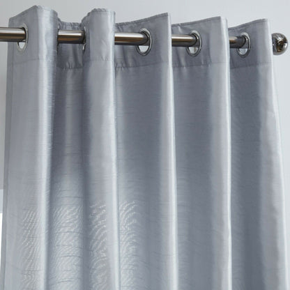 Luxury Faux Silk Eyelet Fully Lined Curtains (Silver)