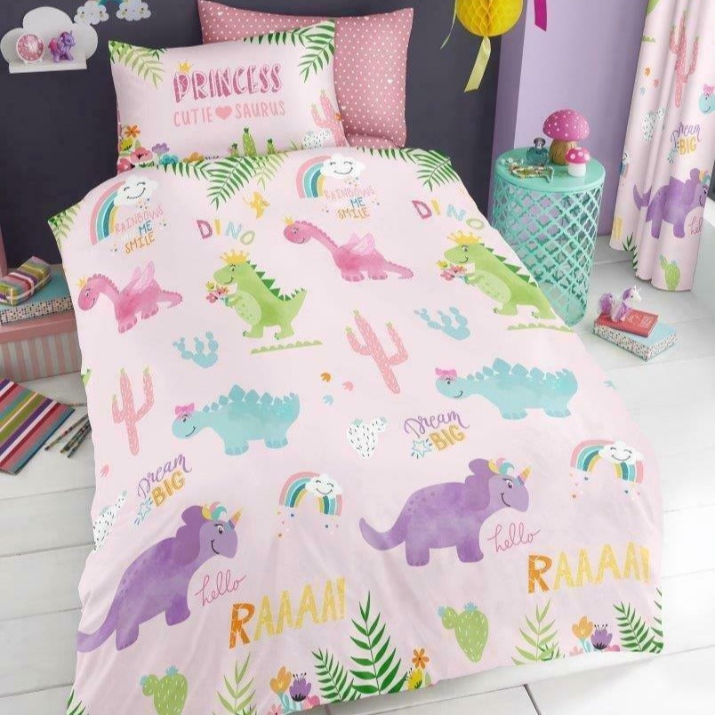 Pastel Dinosaur Reversible Kids Single Duvet Cover & Pillowcase