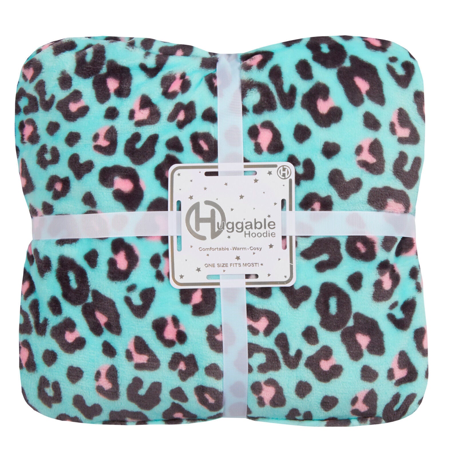 Aqua Leopard Print Oversized Sherpa Fleece Hoodie Blanket Signature Textiles