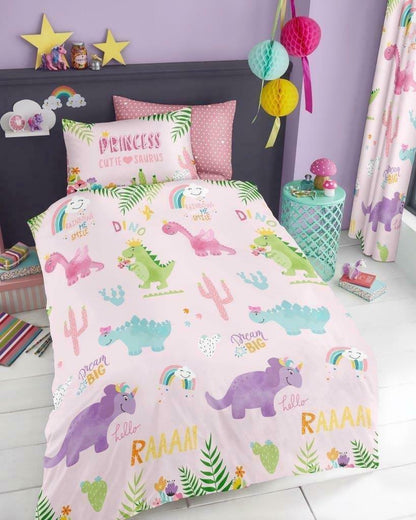 Pastel Dinosaur Reversible Kids Single Duvet Cover & Pillowcase